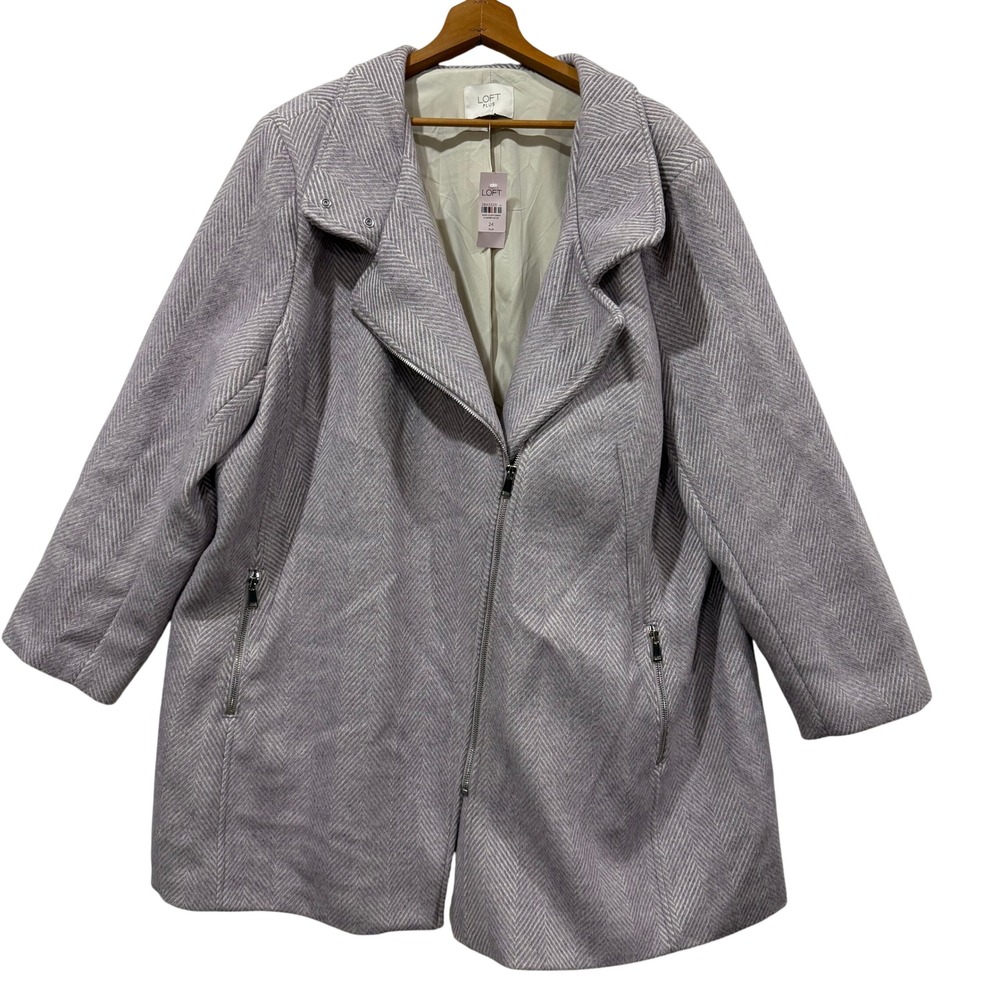 LOFT Plus Lavender Herringbone Wool Blend Moto Coat Size 24‎ NWT 520993